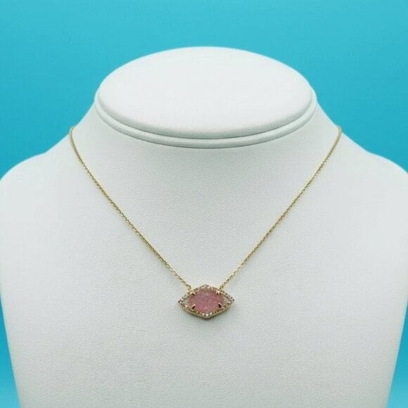 Stella and Dot pink quartz colored drusy Goldtone chain necklace EUC - Picture 1 of 5